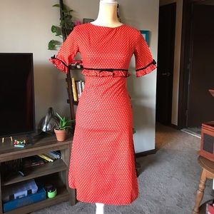 Vintage 1960s Red Fitted Floral Dress